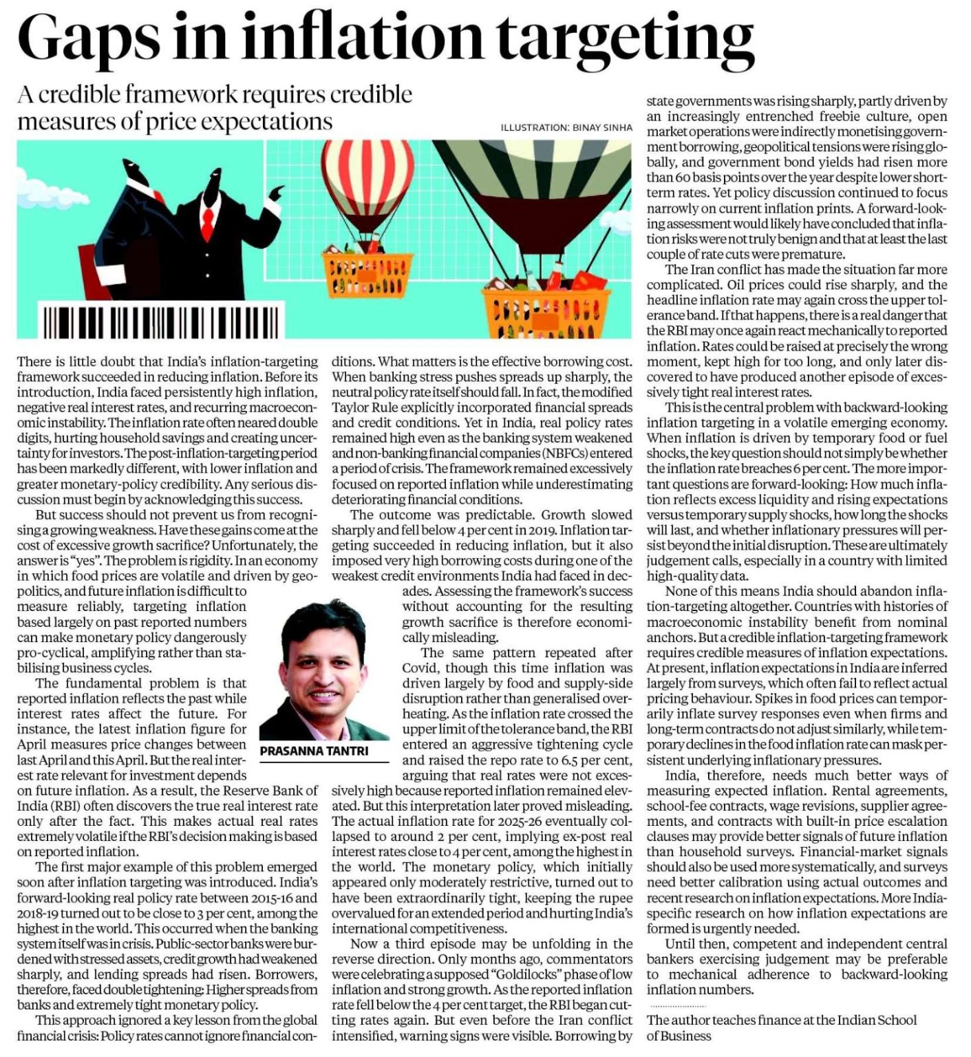 Business Standard clipping — Gaps in inflation targeting